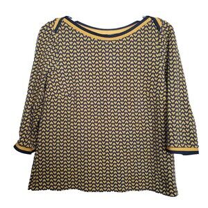 Boden Cotton Blend Yellow/Blue Geo Print Boat Neck Ponte Knit Top Size US 16/18